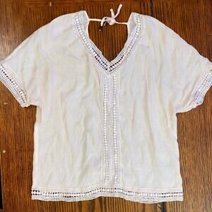 FYLO Women's Loose Blouse Eyelet beachy coastal lighweight tie Small Festival